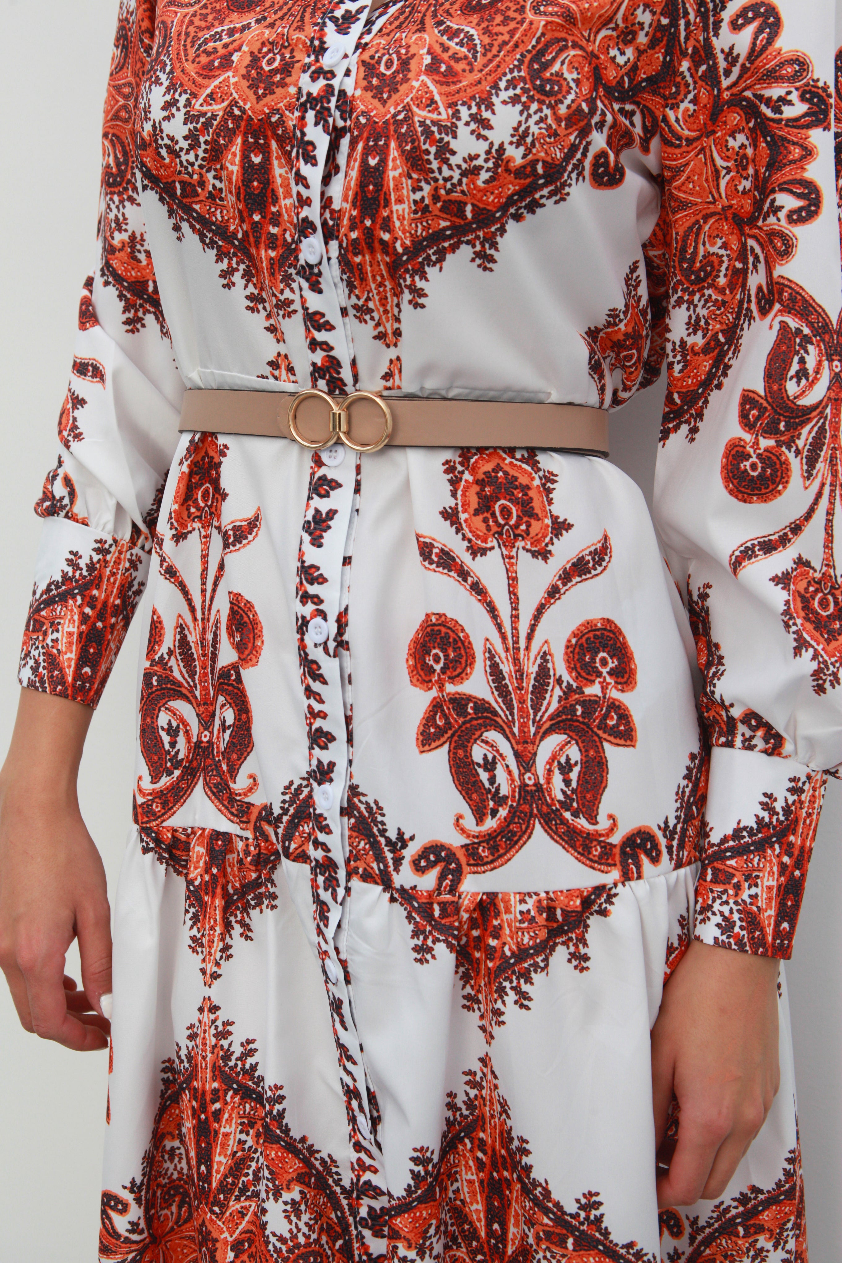 Vestido camisero manga larga Garigoleado Café