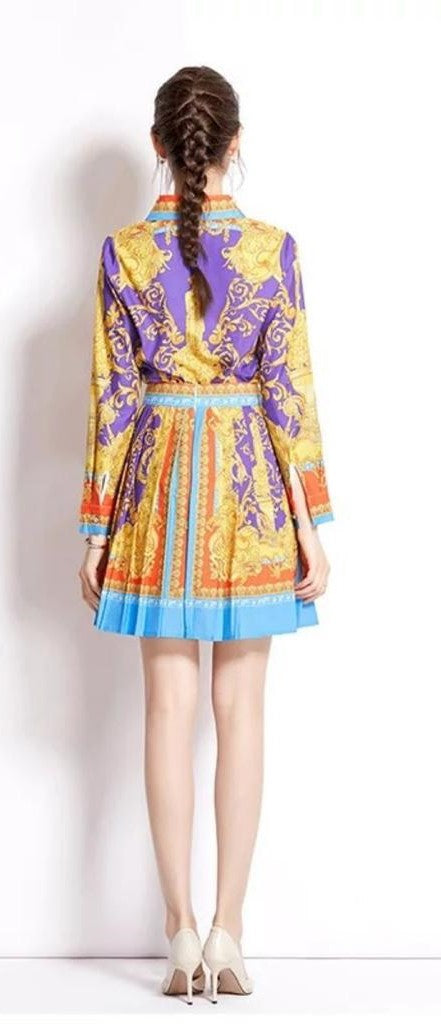 Set Falda corta tableada y Camisa garigoleado Multicolor