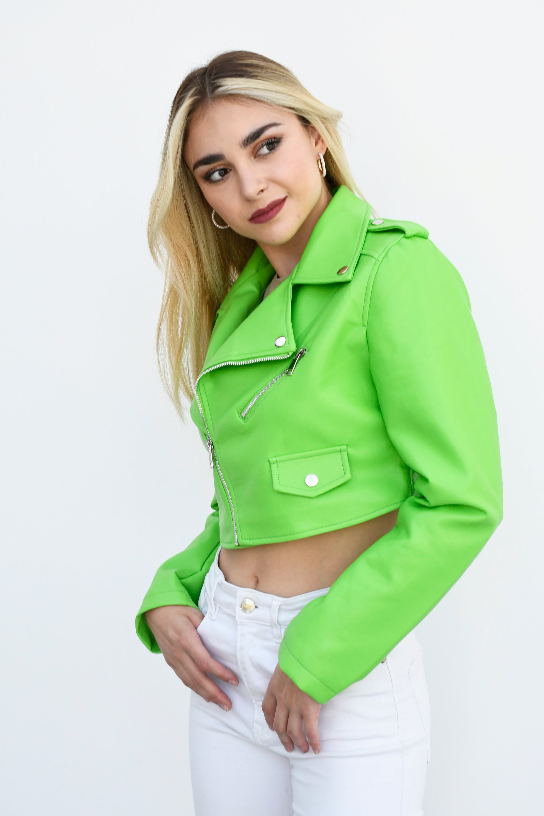 Chamarra biker corta Verde