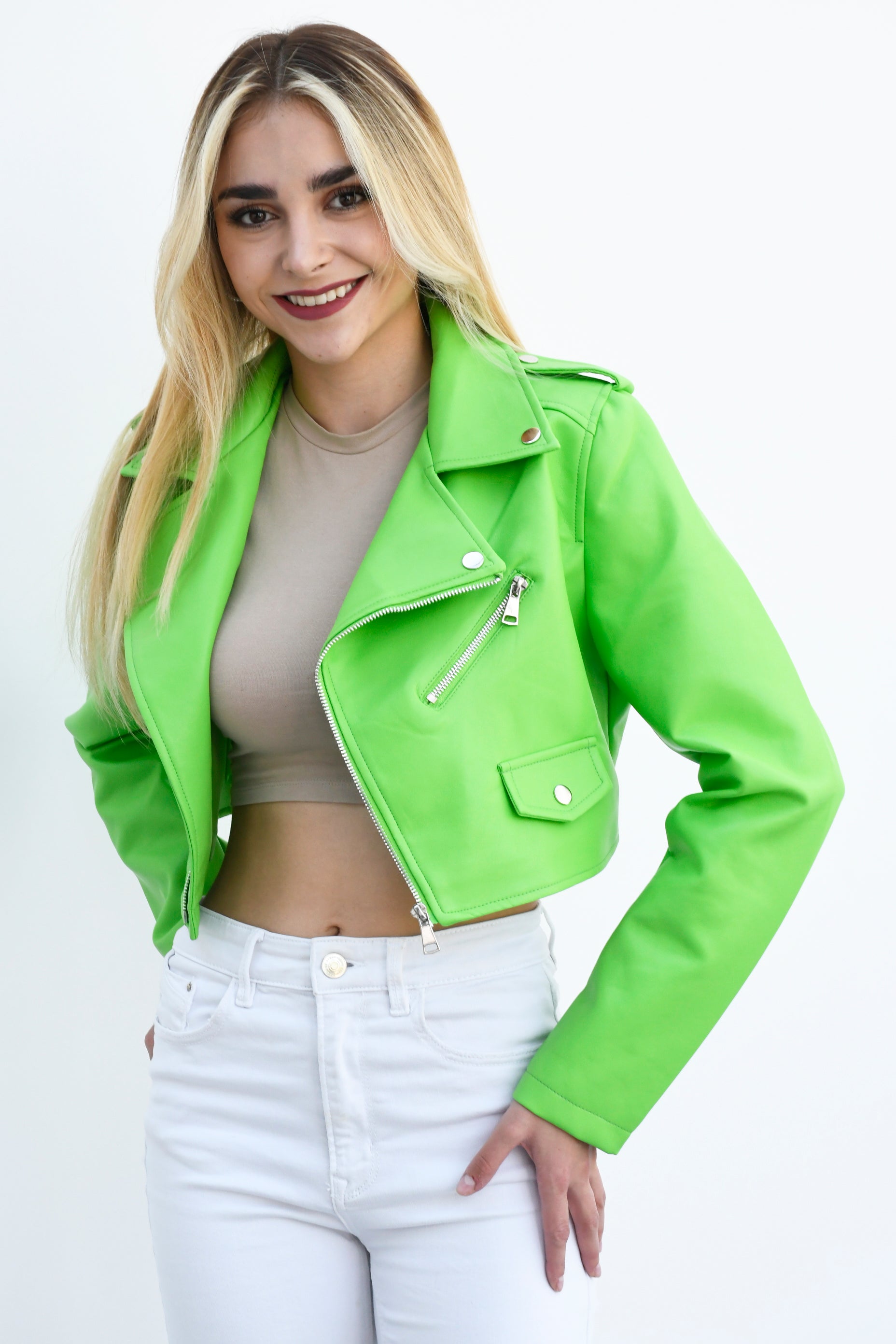Chamarra biker corta Verde