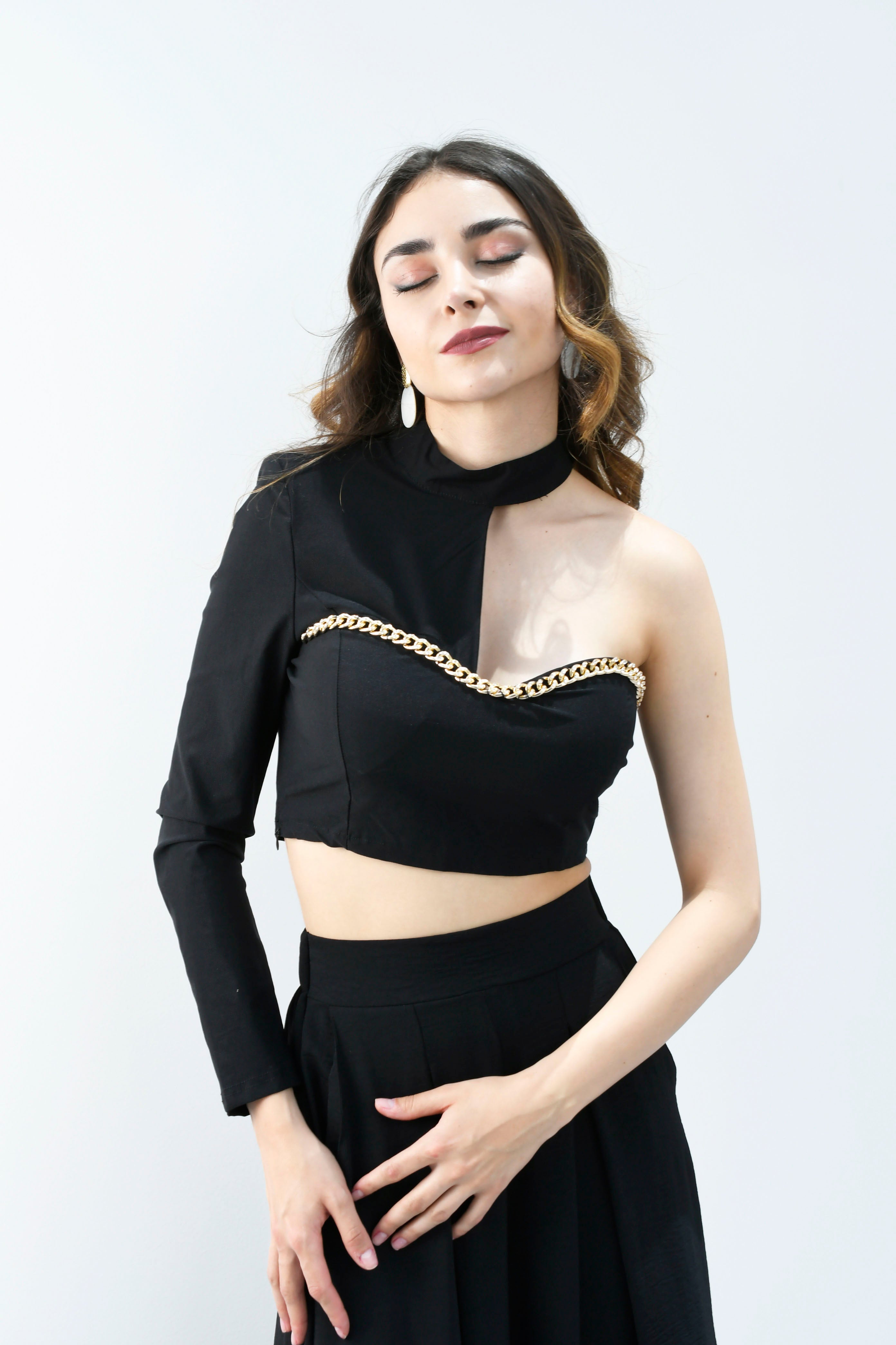 Blusa corset con cadena Negro