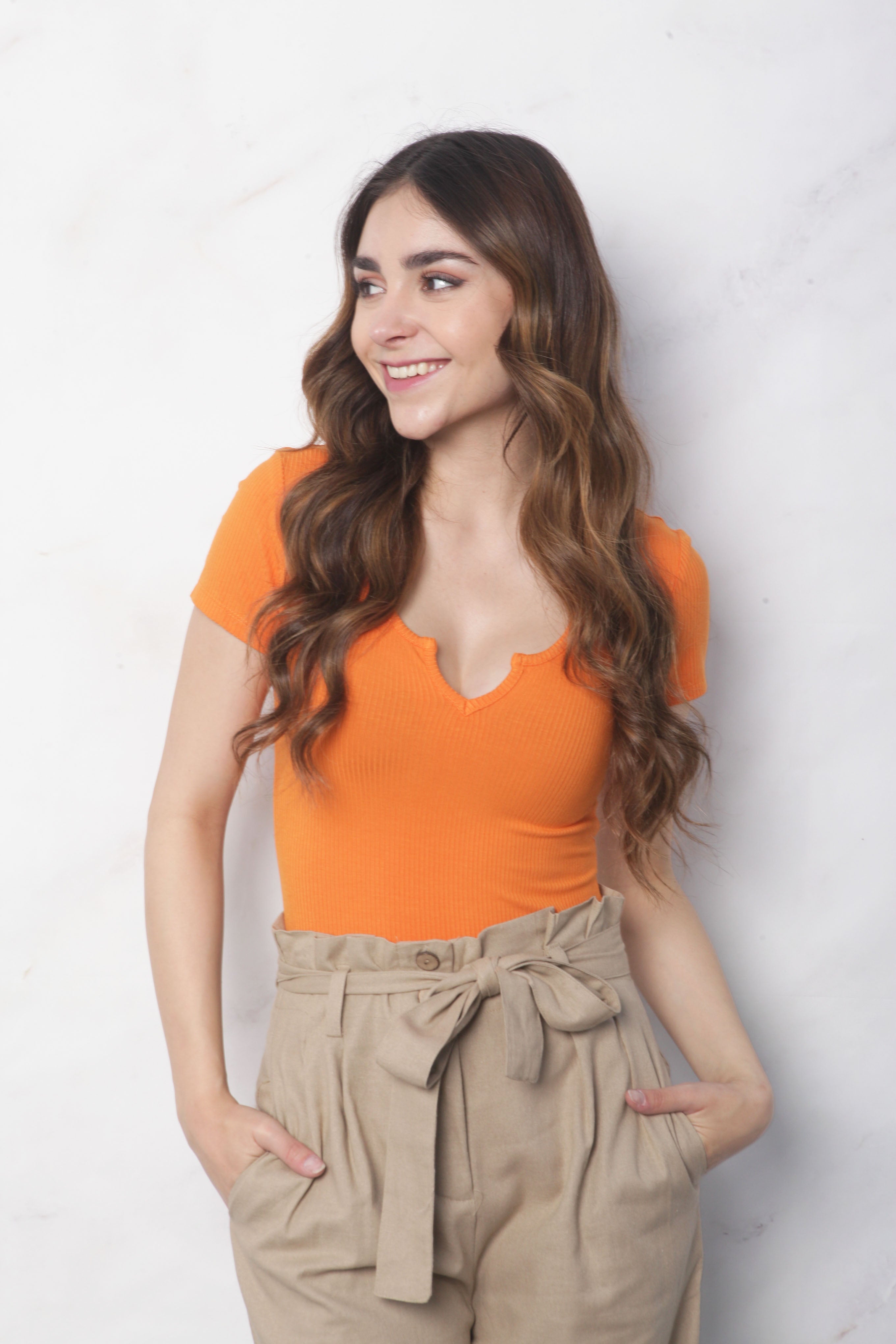 Body de algodón con licra manga corta Naranja