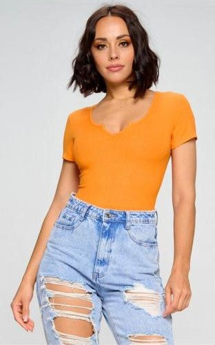 Body de algodón con licra manga corta Naranja