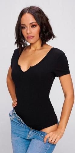 Body de algodón con licra manga corta Negro