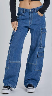 Fashion Styled Jeans cargo doble bolsa Dark