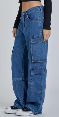 Fashion Styled Jeans cargo doble bolsa Dark