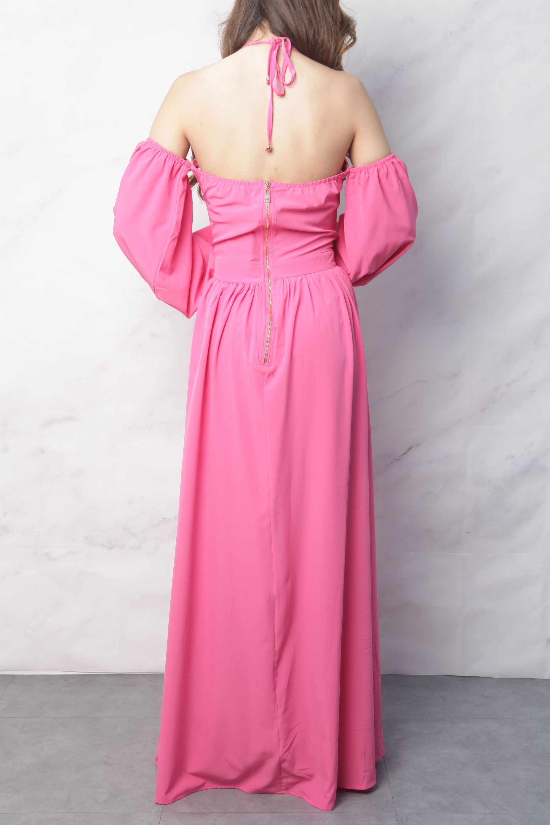 Vestido largo cut-out manga off shoulders Fiusha