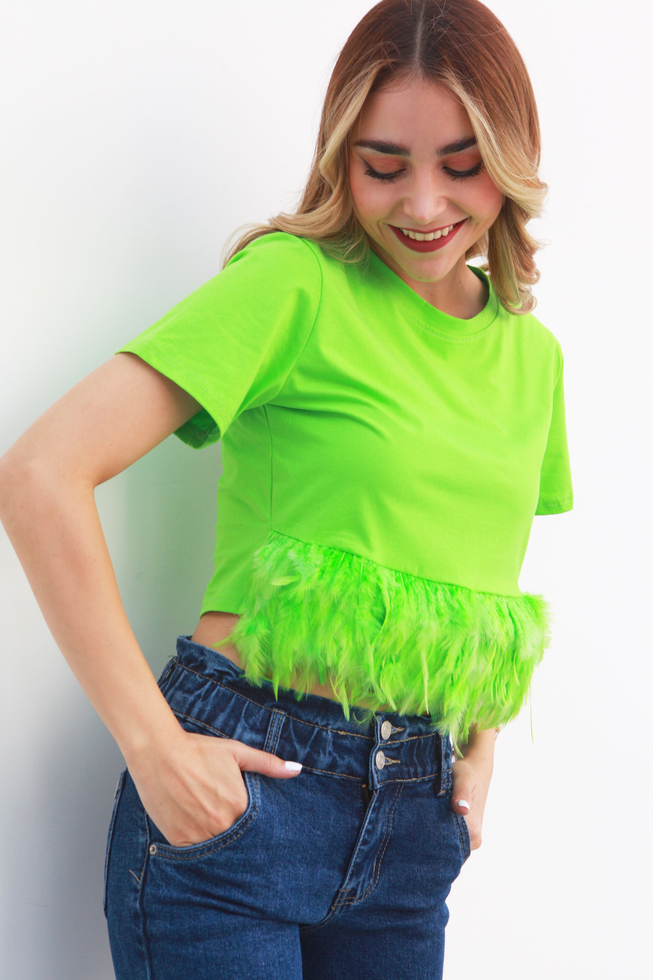 T-shirt corta con Plumas Verde