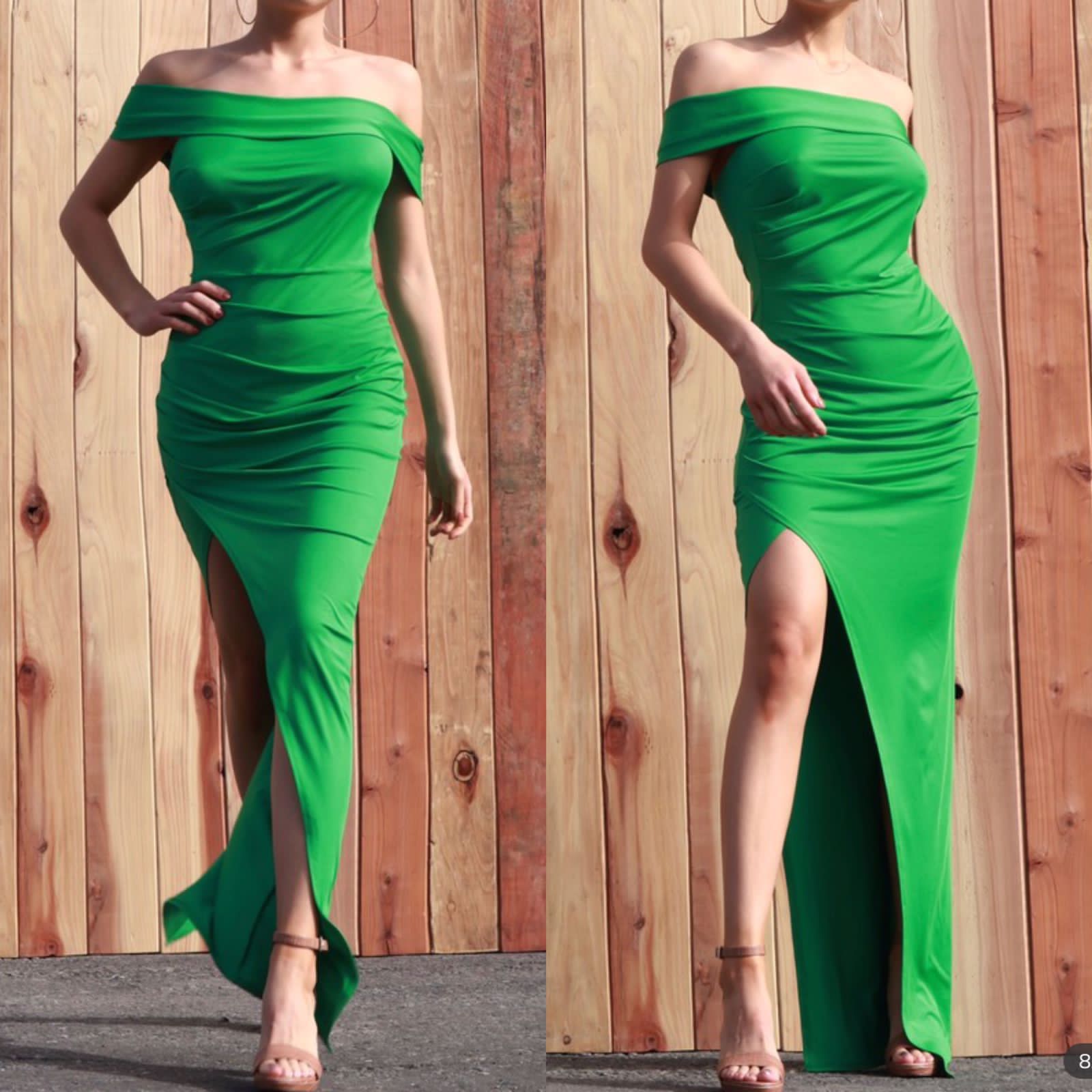 Vestido largo off-shoulders Verde
