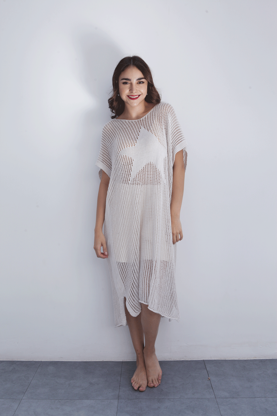 Vestido crochet Estrella Crudo