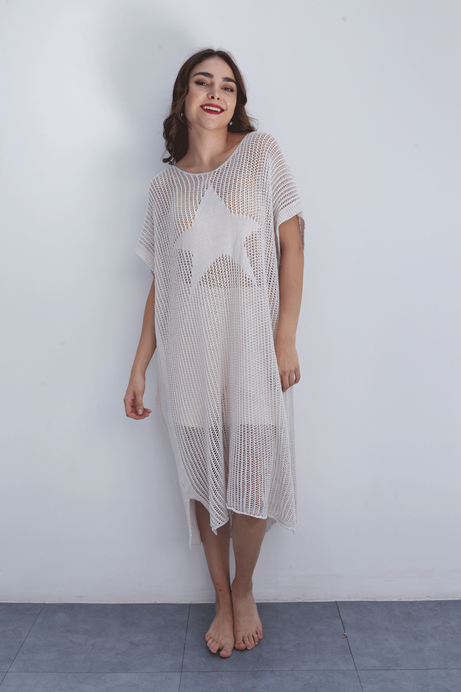 Vestido crochet Estrella Crudo