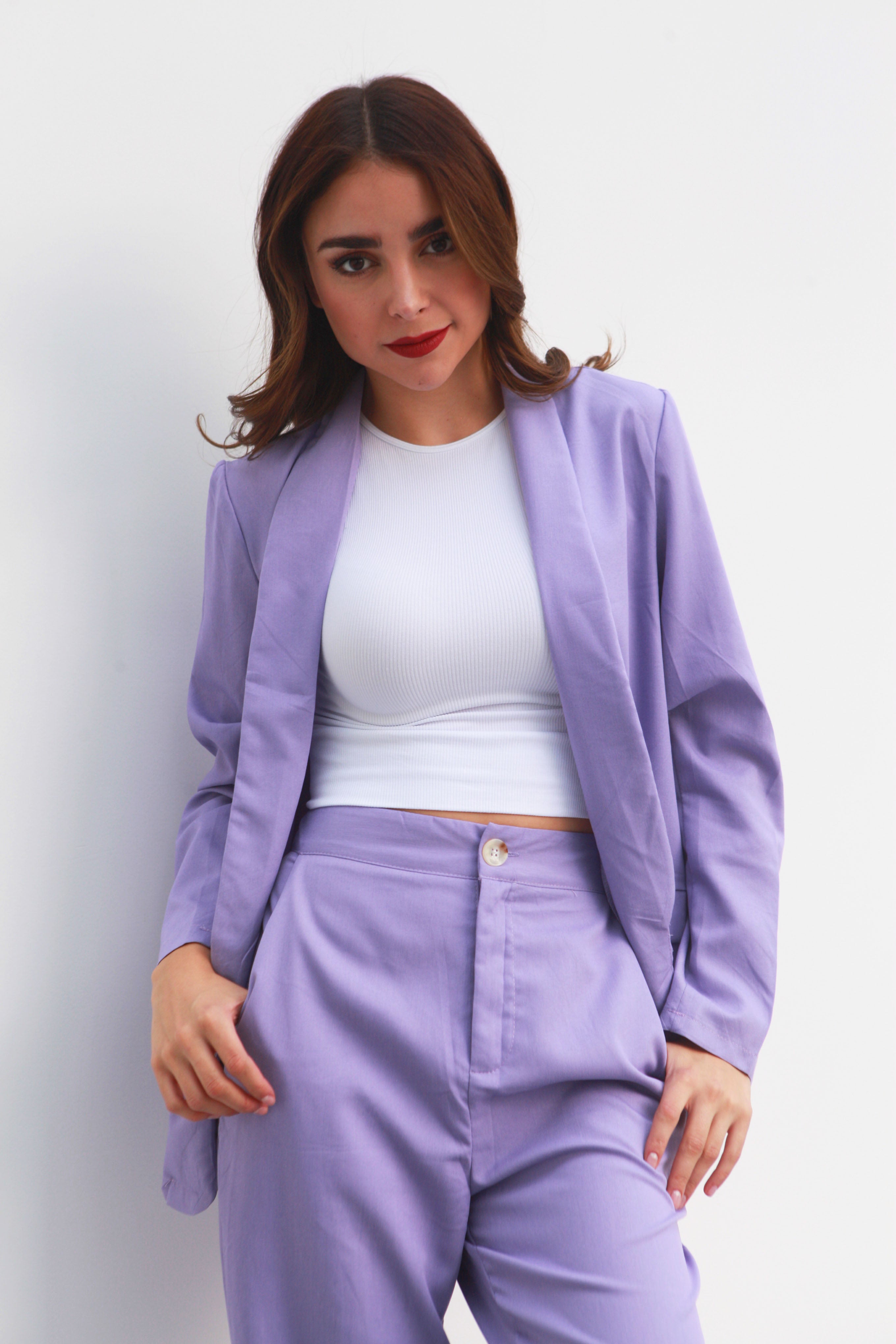 Set Pantalón pierna ancha y Blazer Lila