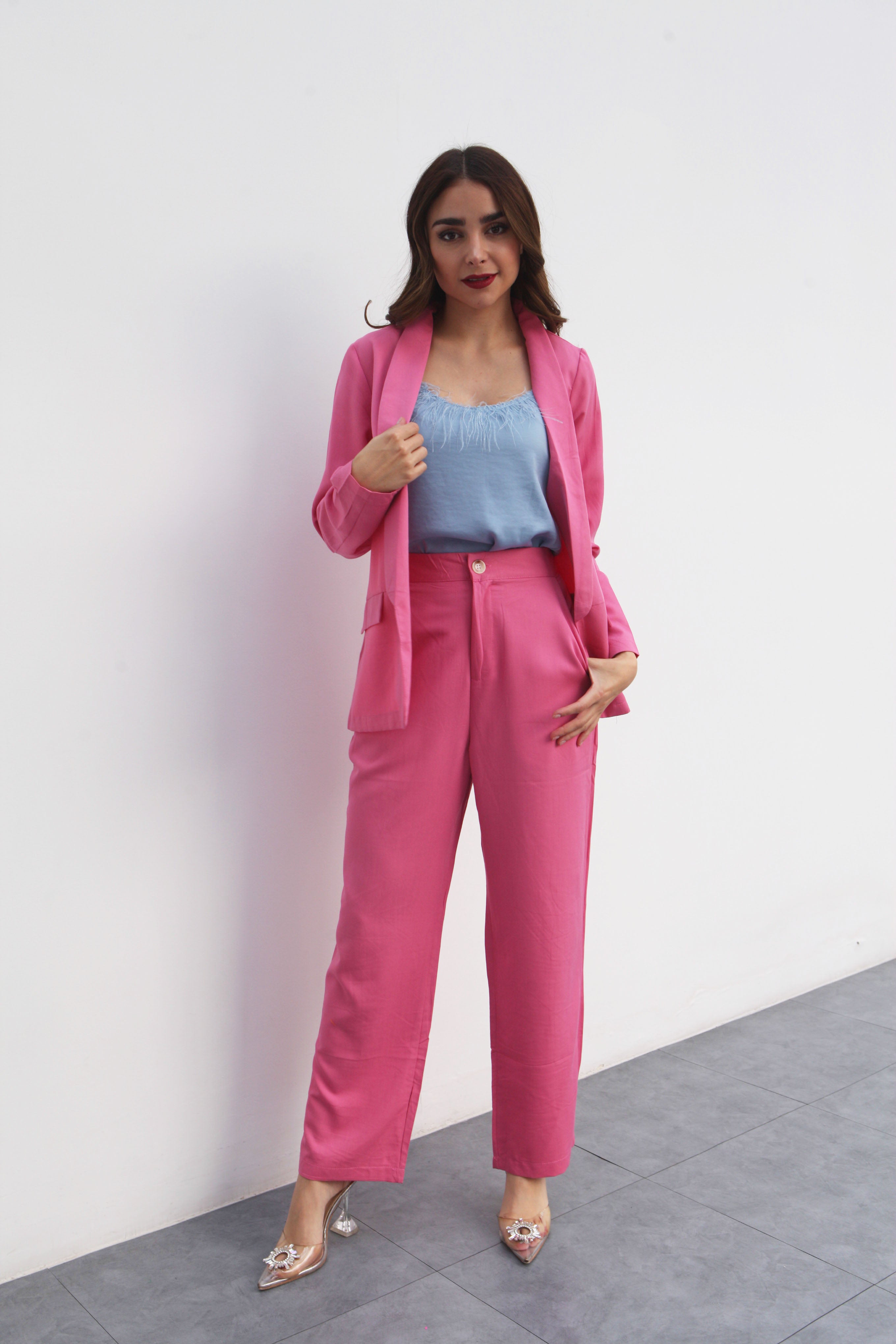 Set Pantalón pierna ancha y Blazer Rosa