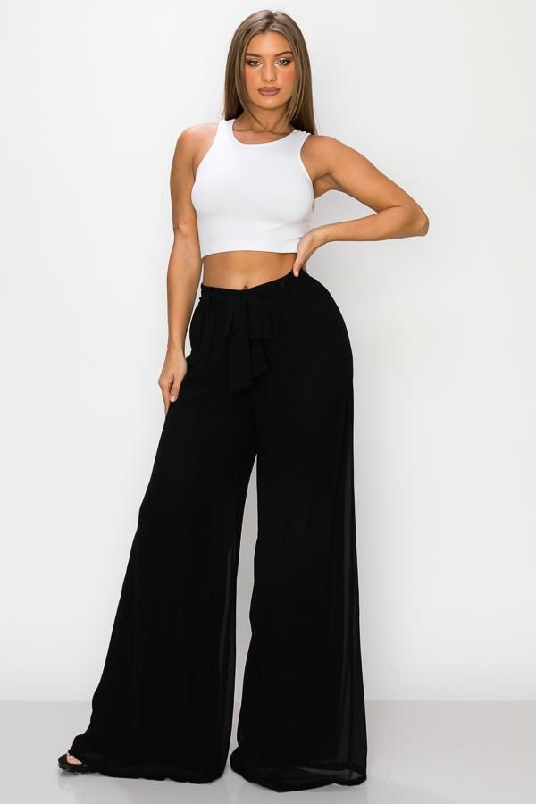 Pantalón de pierna ancha gasa Negro