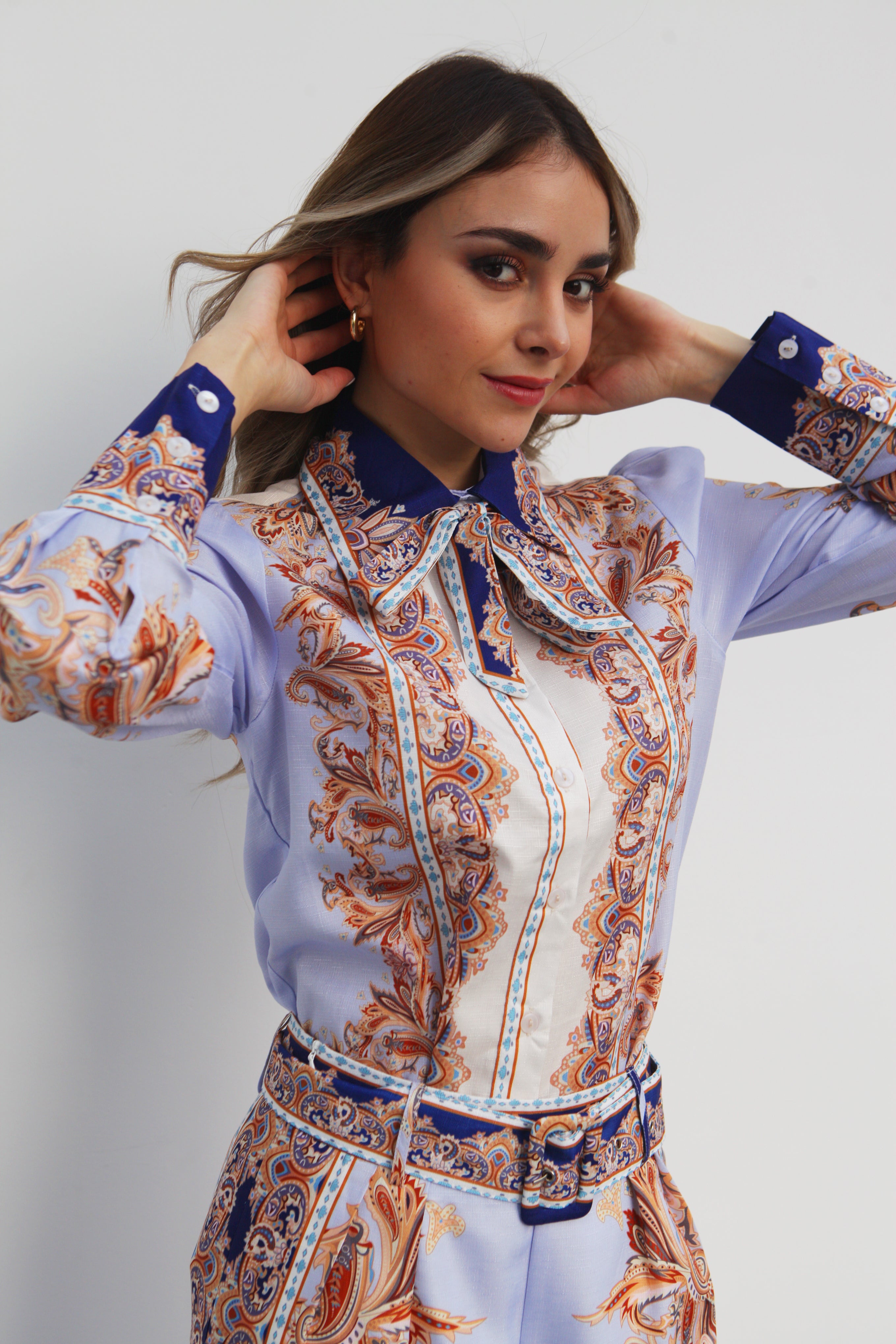 Set Pantalón y Camisa Garigoleado Azul