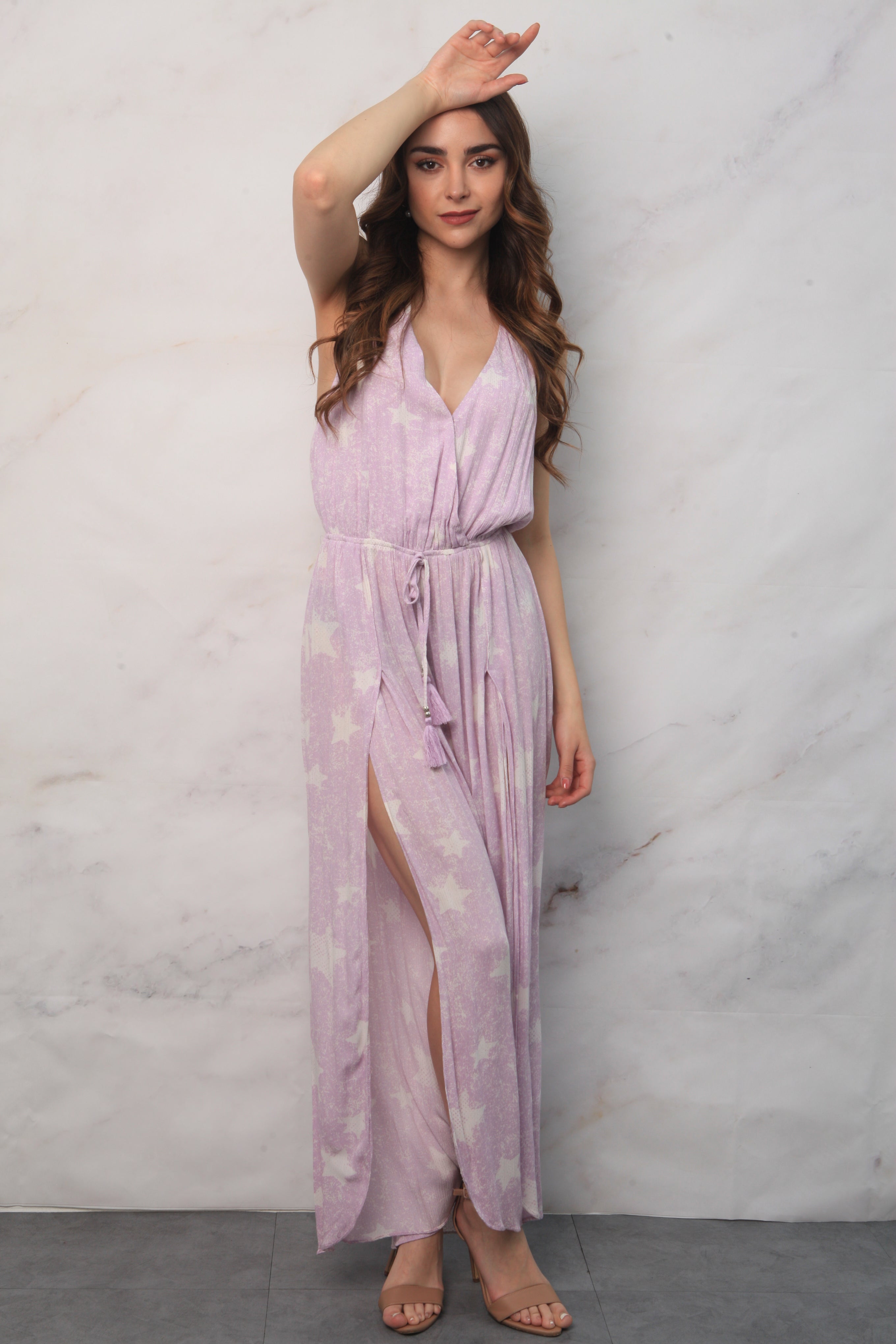 Jumpsuit pierna abierta estampado estrellas Lila