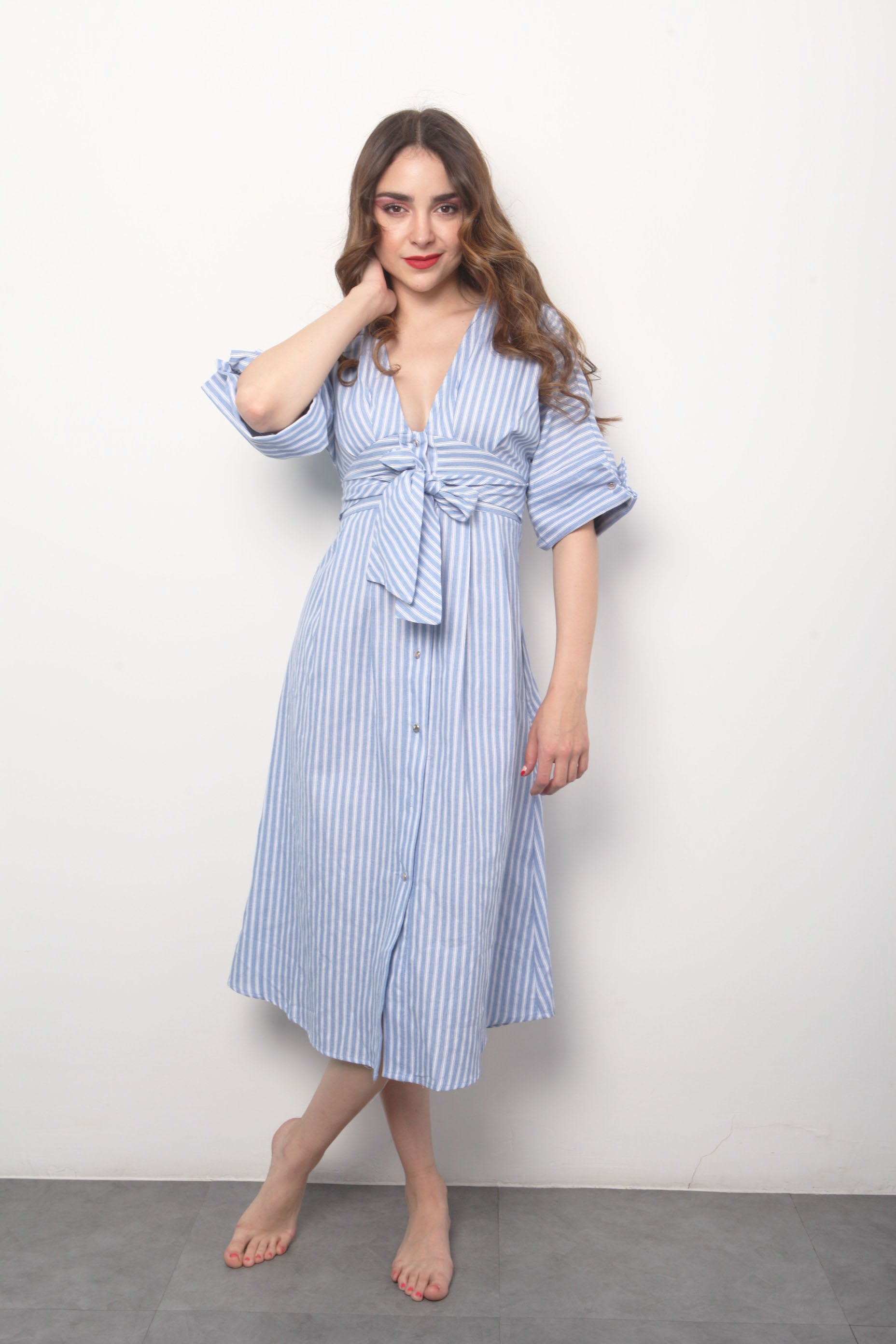 Vestido midi de rayas Azul