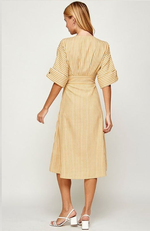 Vestido midi de rayas Amarillo