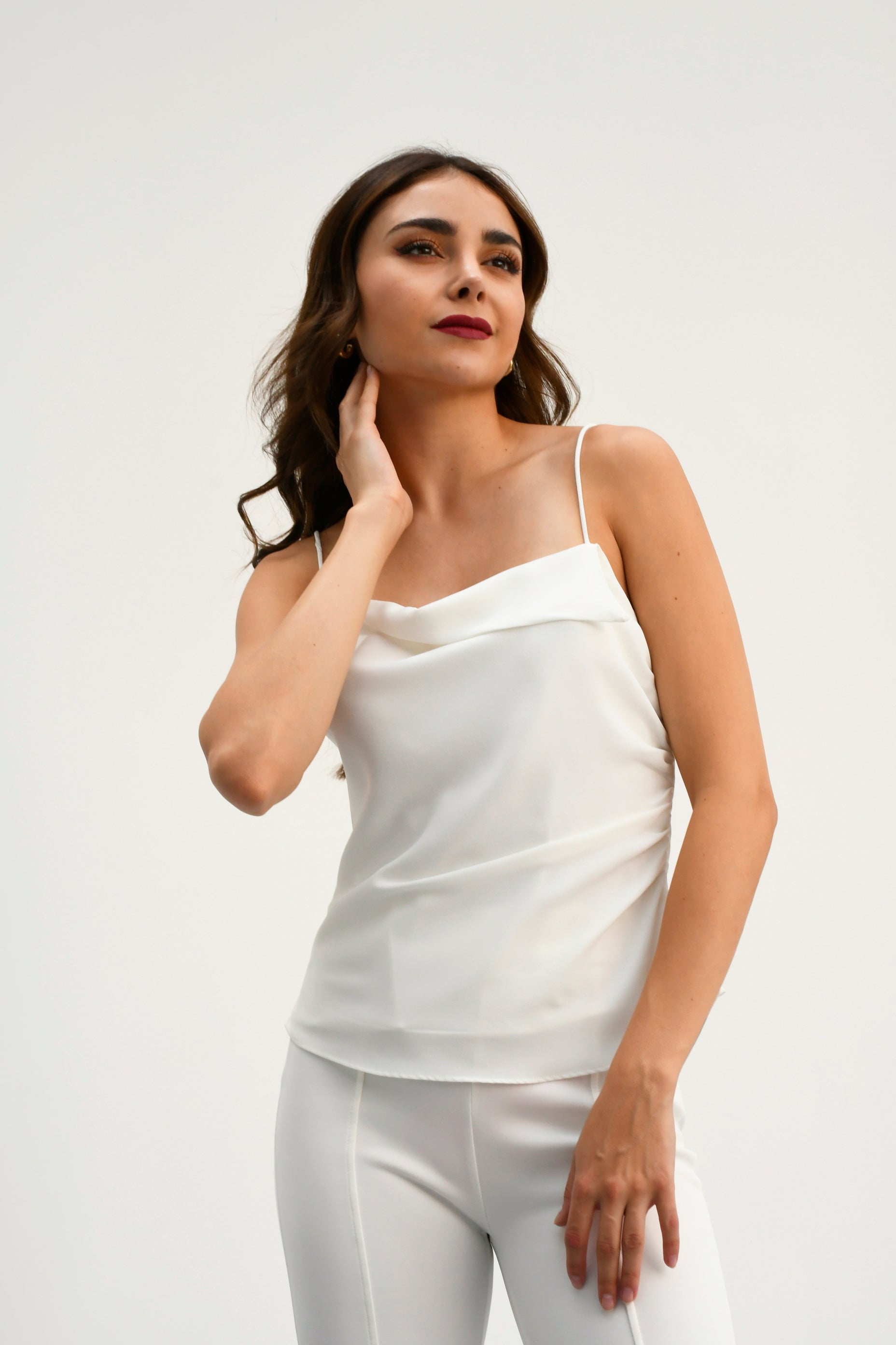 Blusa de tirante drapeada Blanca