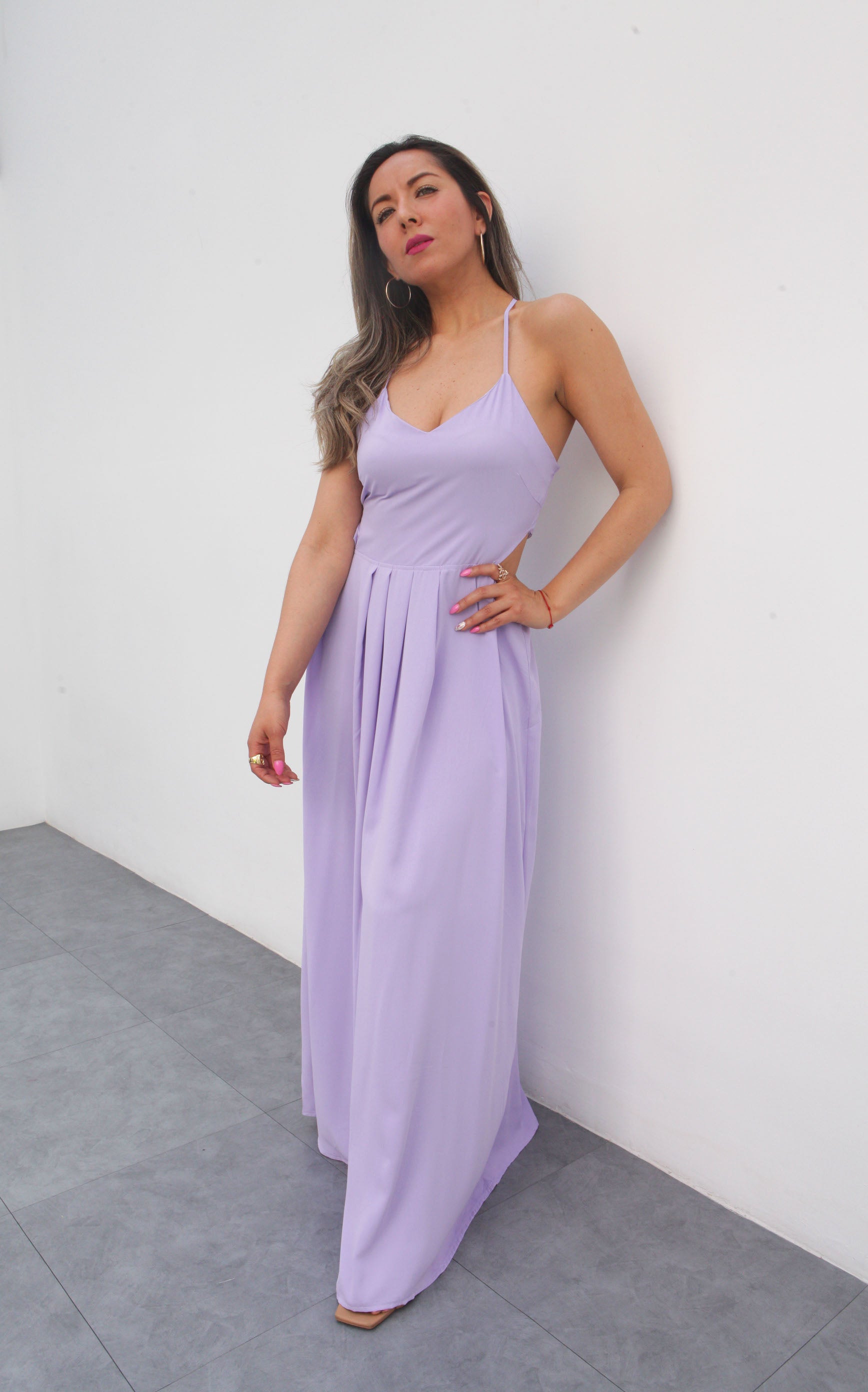 Vestido largo tirantes Lila