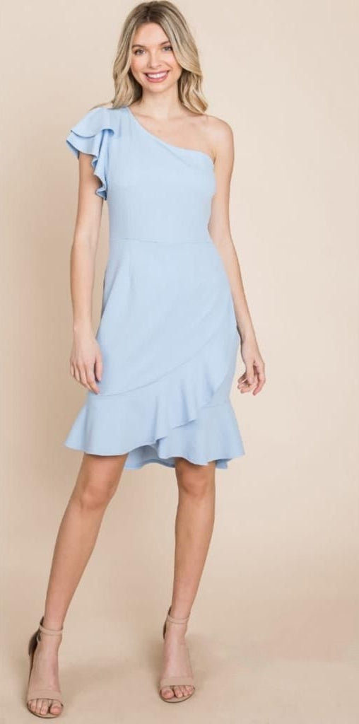 Vestido una manga olán Azul