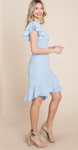 Vestido una manga olán Azul