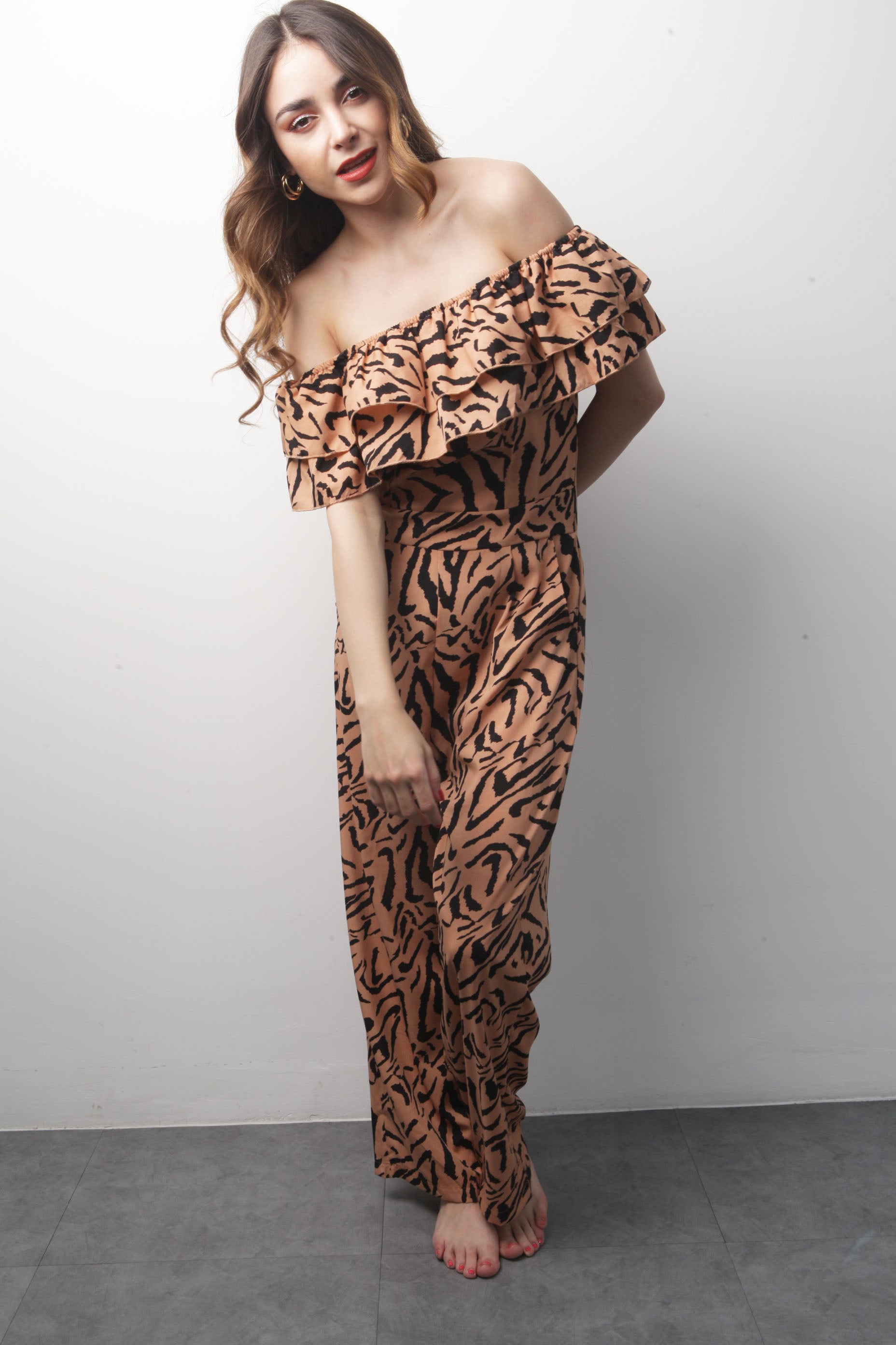 Jumpsuit off-shoulders Zebra Camel