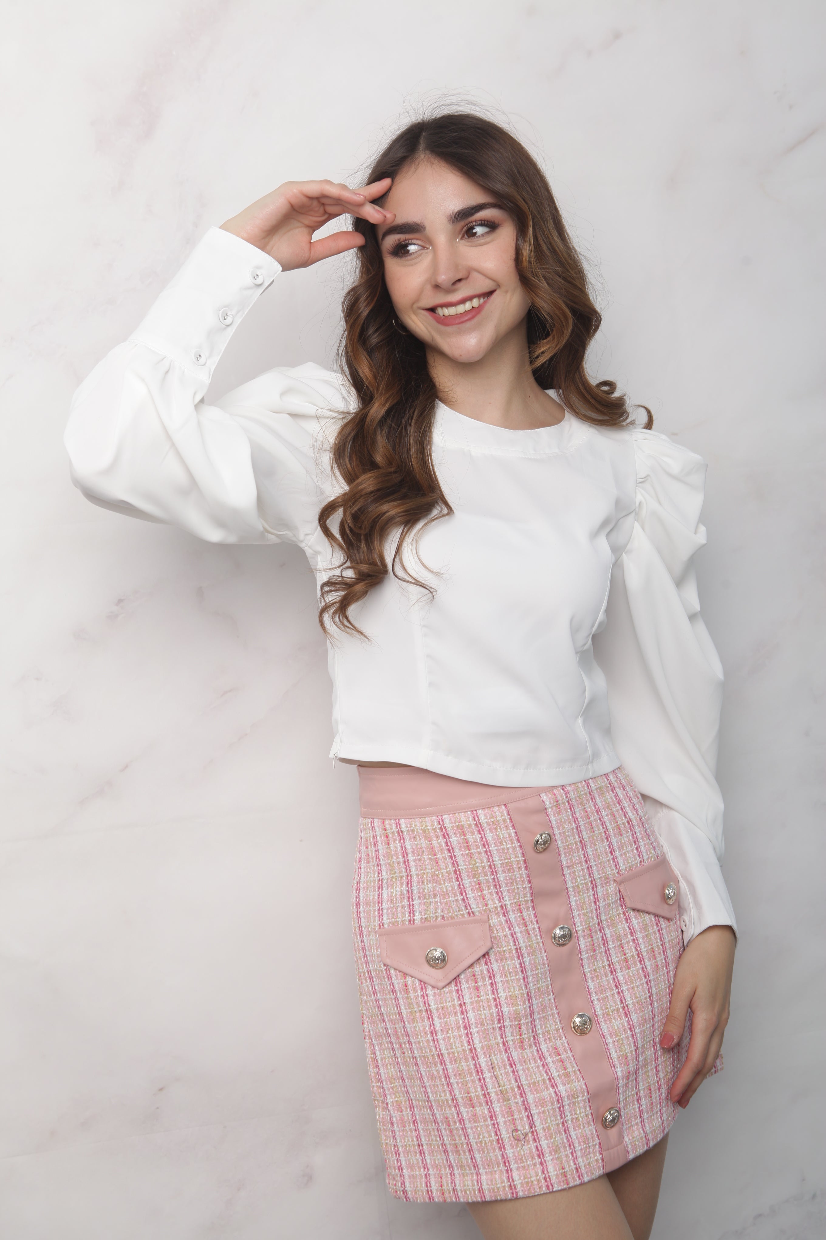 Falda corta tweed Rosa