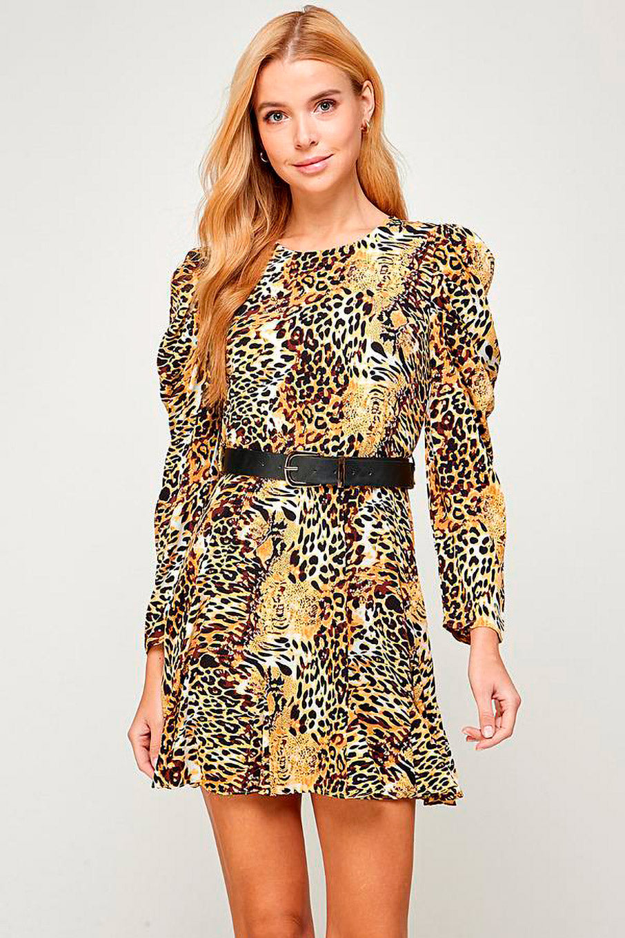 Vestido leopardo Amarillo con cinturón