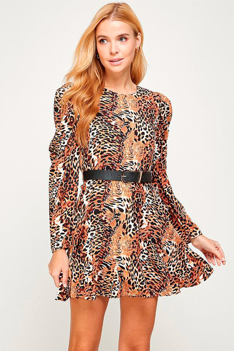 Vestido leopardo Camel con cinturón