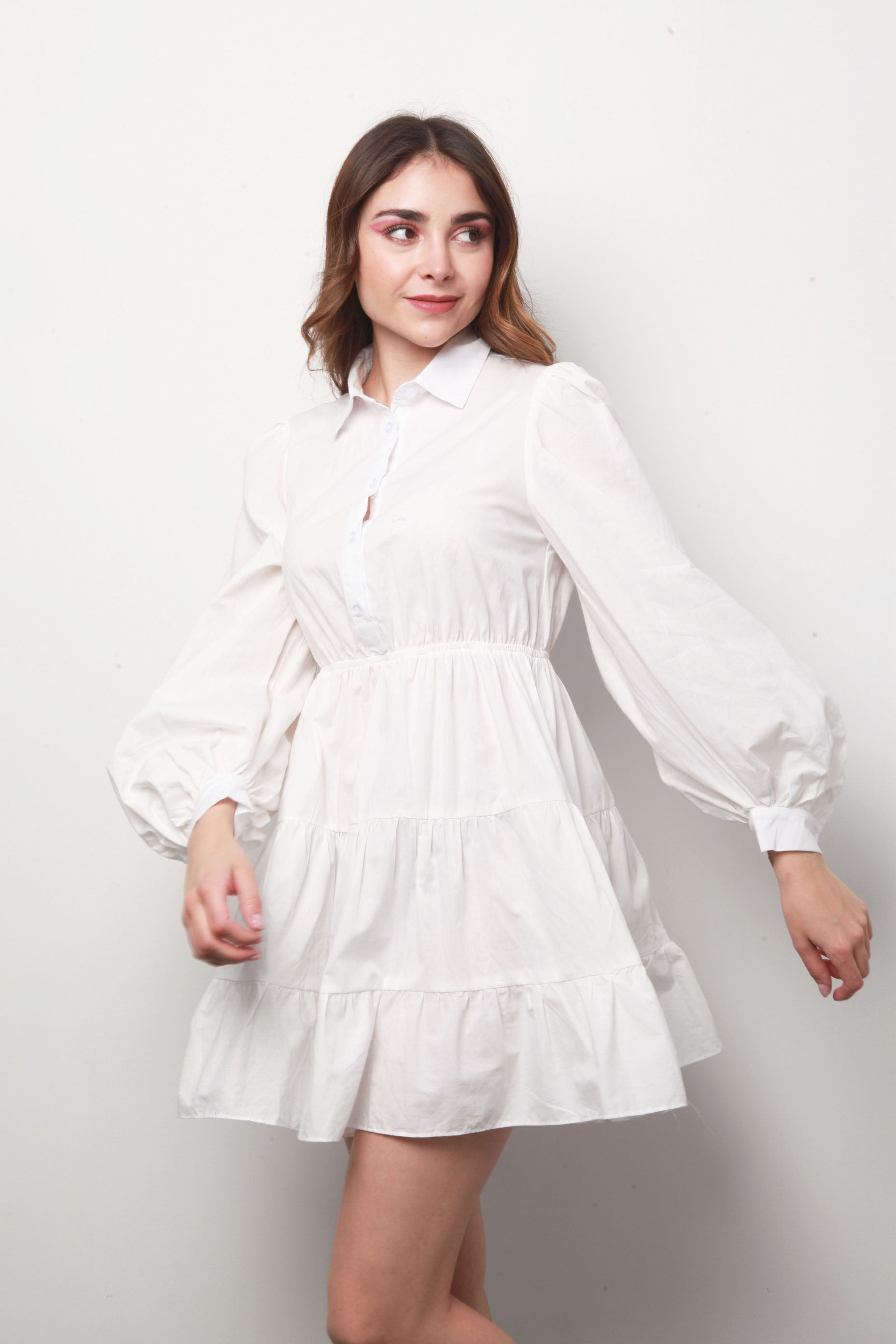 Vestido camisa con falda olan Blanco
