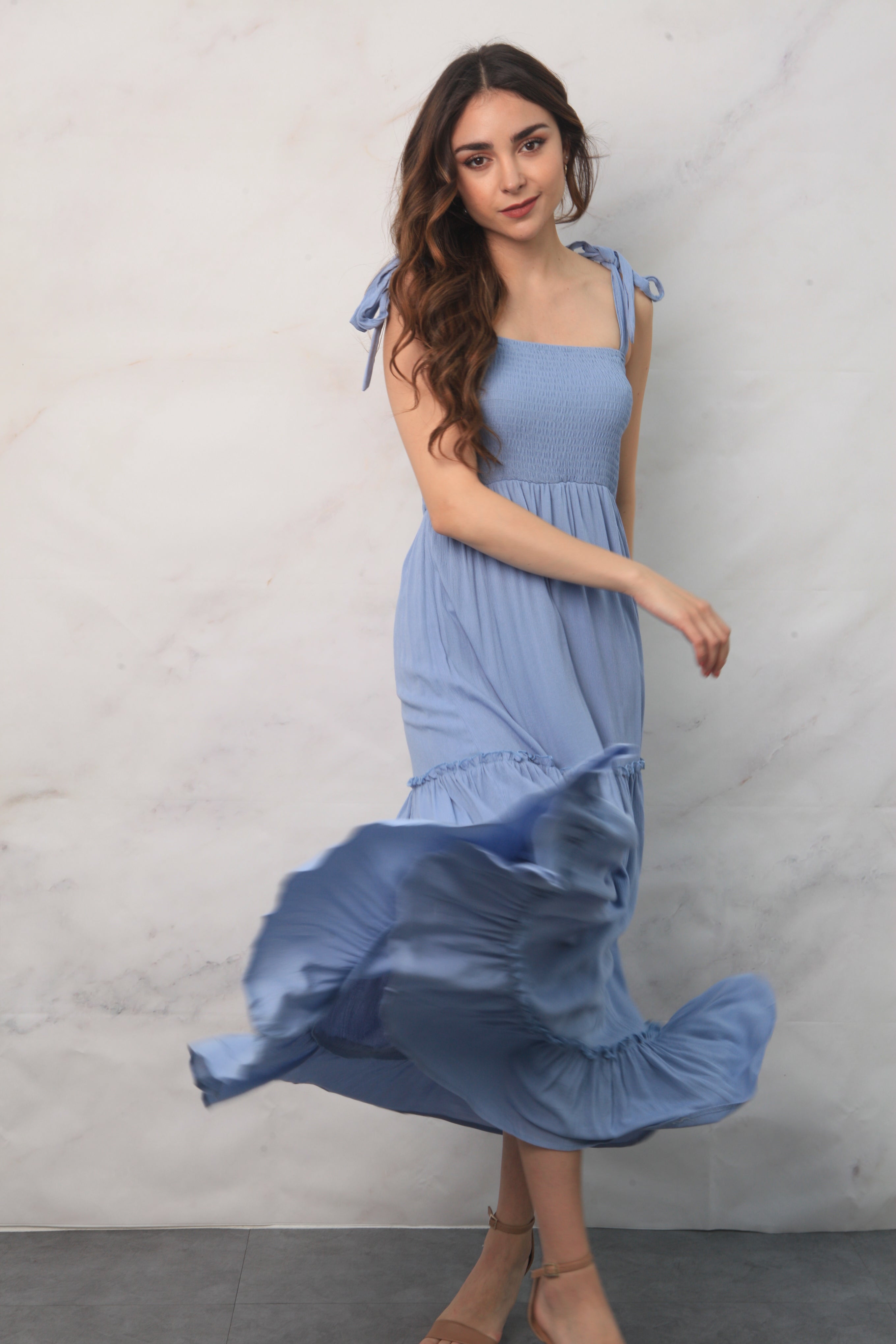 Vestido largo de tirantes con elástico Azul
