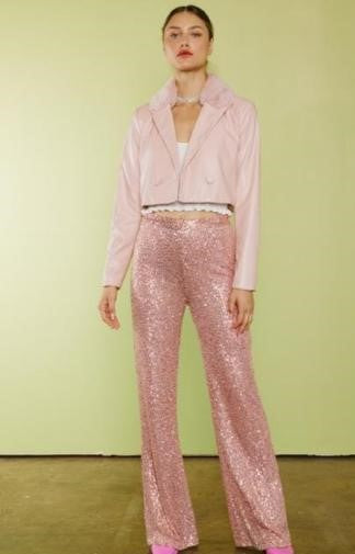 Blazer crop vinipiel cuello fur Rosa Palo