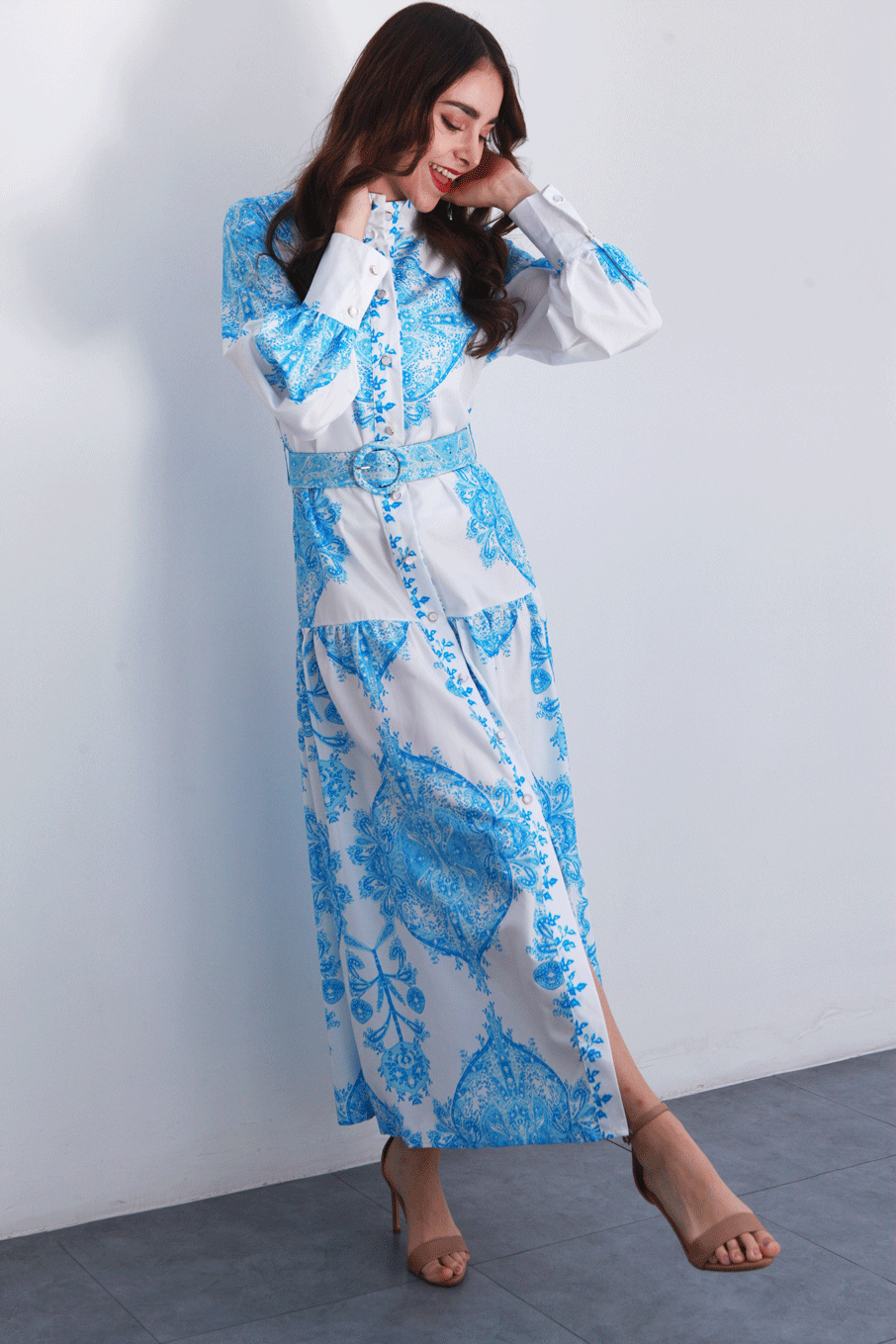 Vestido largo garigoleado Azul