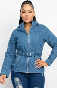 Fashion Styled Chamarra puffer gorro Denim Light