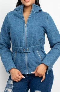 Fashion Styled Chamarra puffer gorro Denim Light