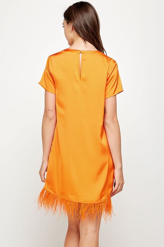 Vestido manga corta con plumas Naranja