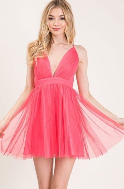 Vestido de fiesta corto en Tulle Rosa Fiusha