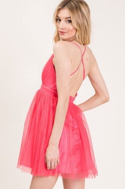 Vestido de fiesta corto en Tulle Rosa Fiusha