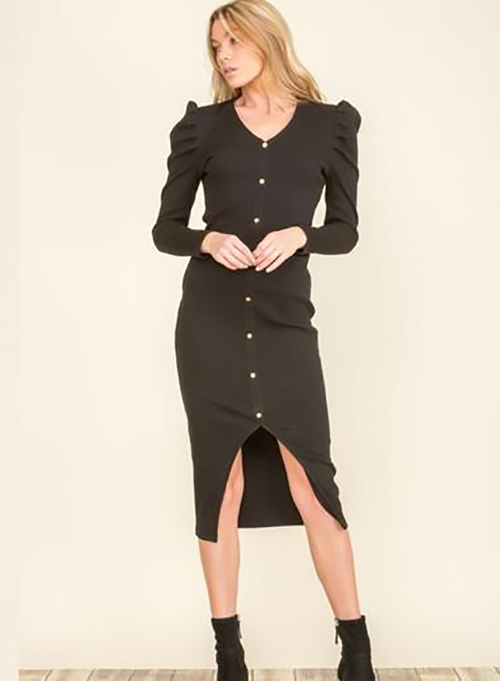 Vestido de punto con botones Negro