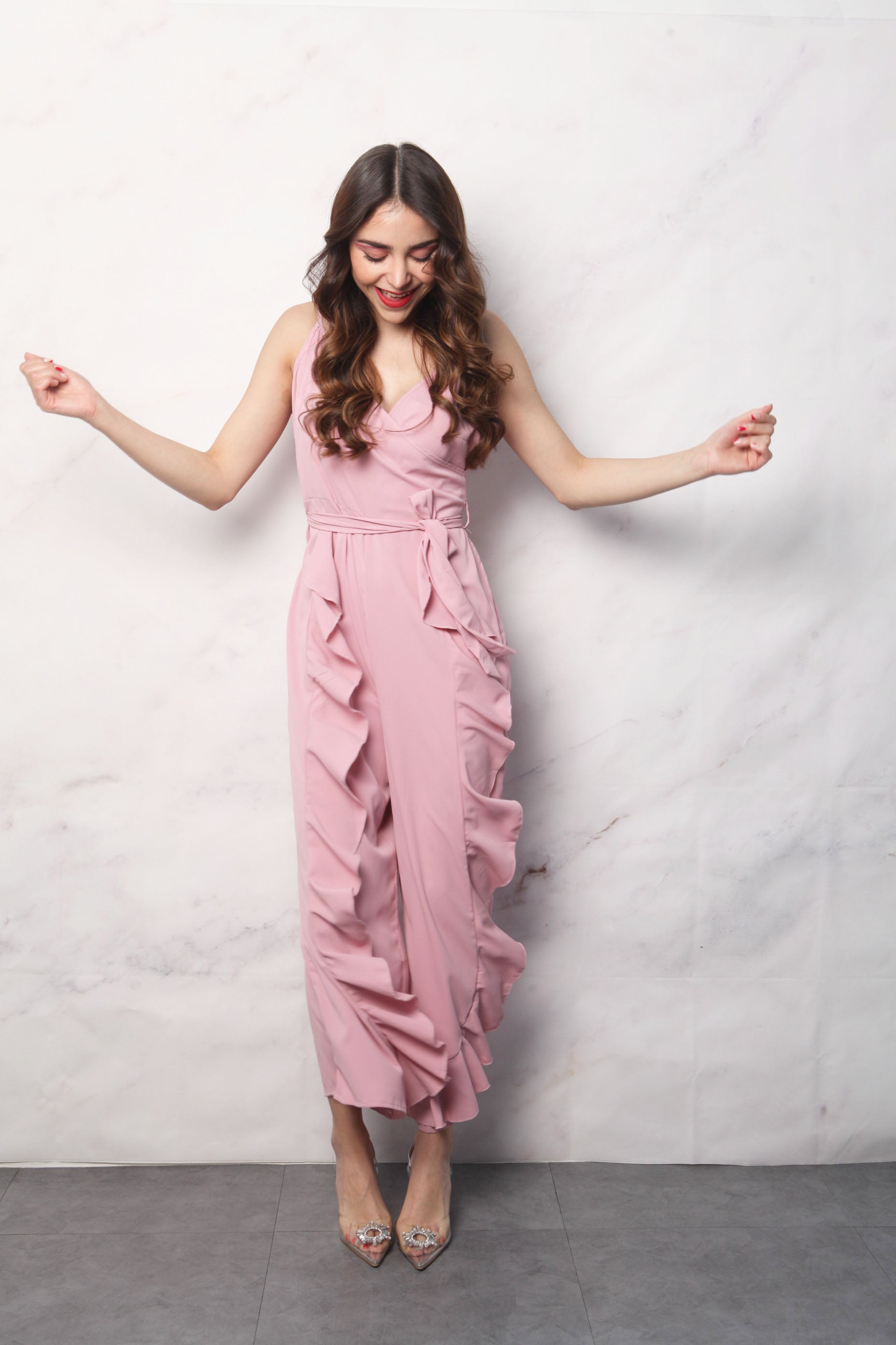 Jumpsuit con olán en piernas Rosa palo