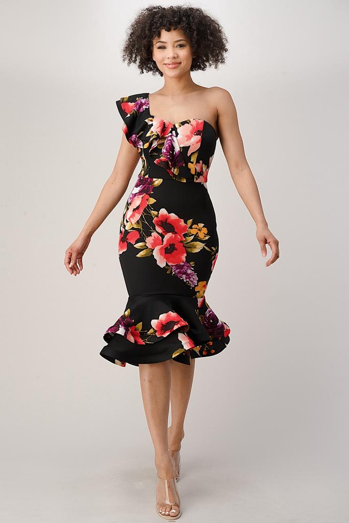 Vestido midi escarola flores Negro
