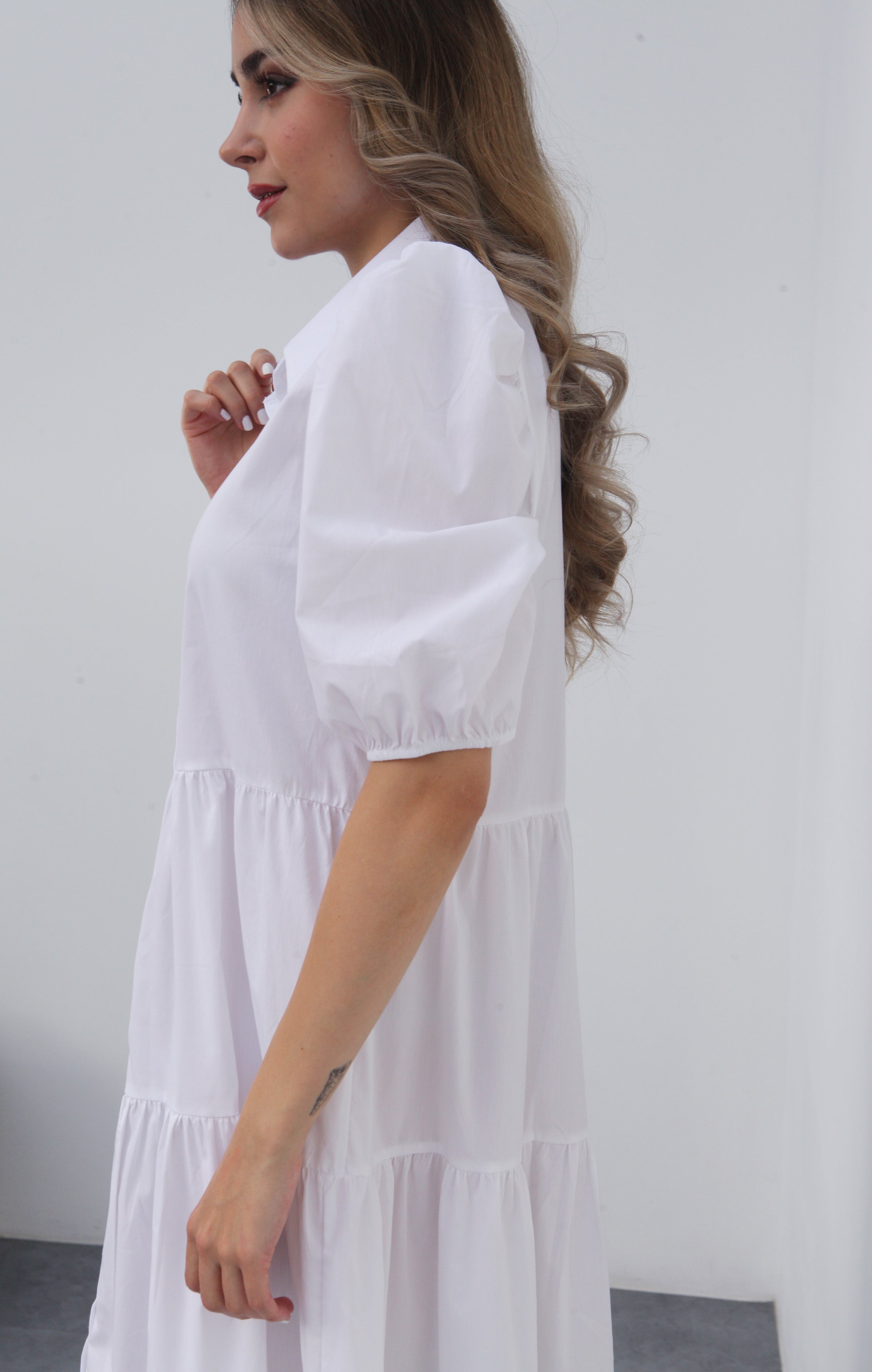 Vestido camisero manga corta Blanco