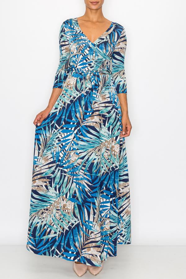 Vestido largo spandex Tropical Azul