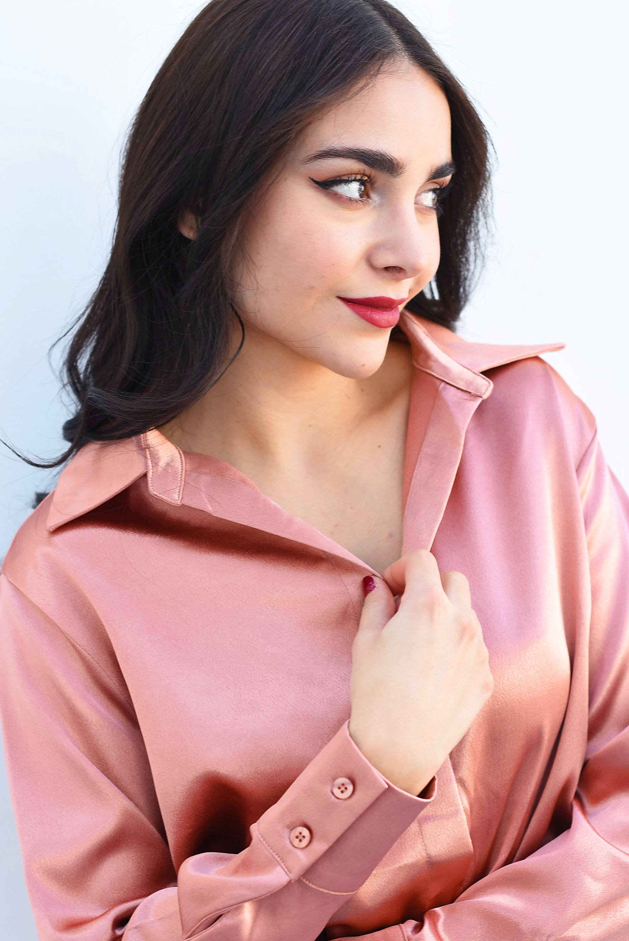 Camisa crop satín Cobre