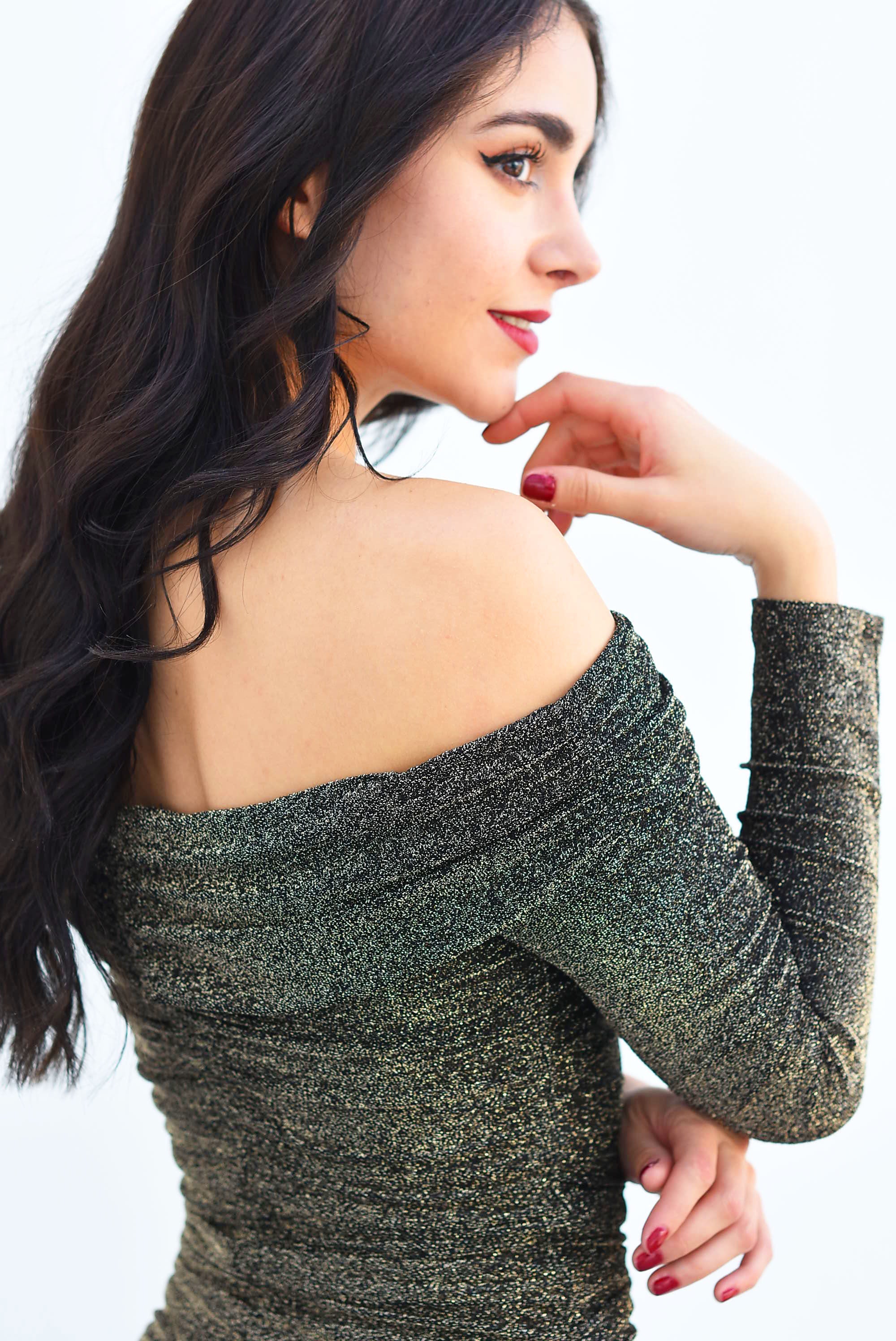 Vestido drapeado glitter Dorado