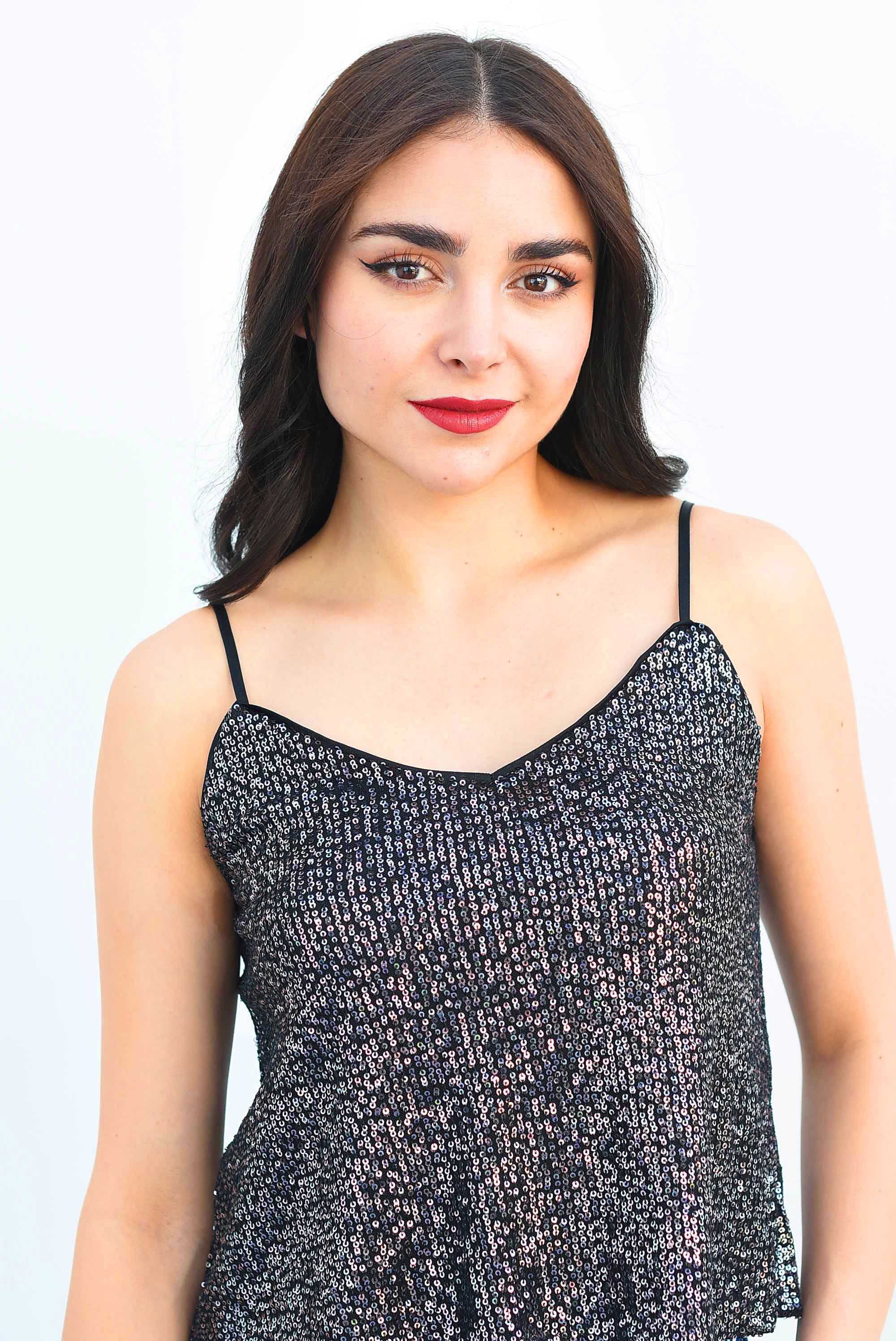 Top tirantes lentejuela tornasol Negro