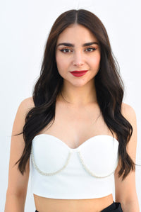 Fashion Styled Top crop copas brillos Blanco