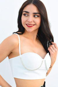 Fashion Styled Top crop copas brillos Blanco
