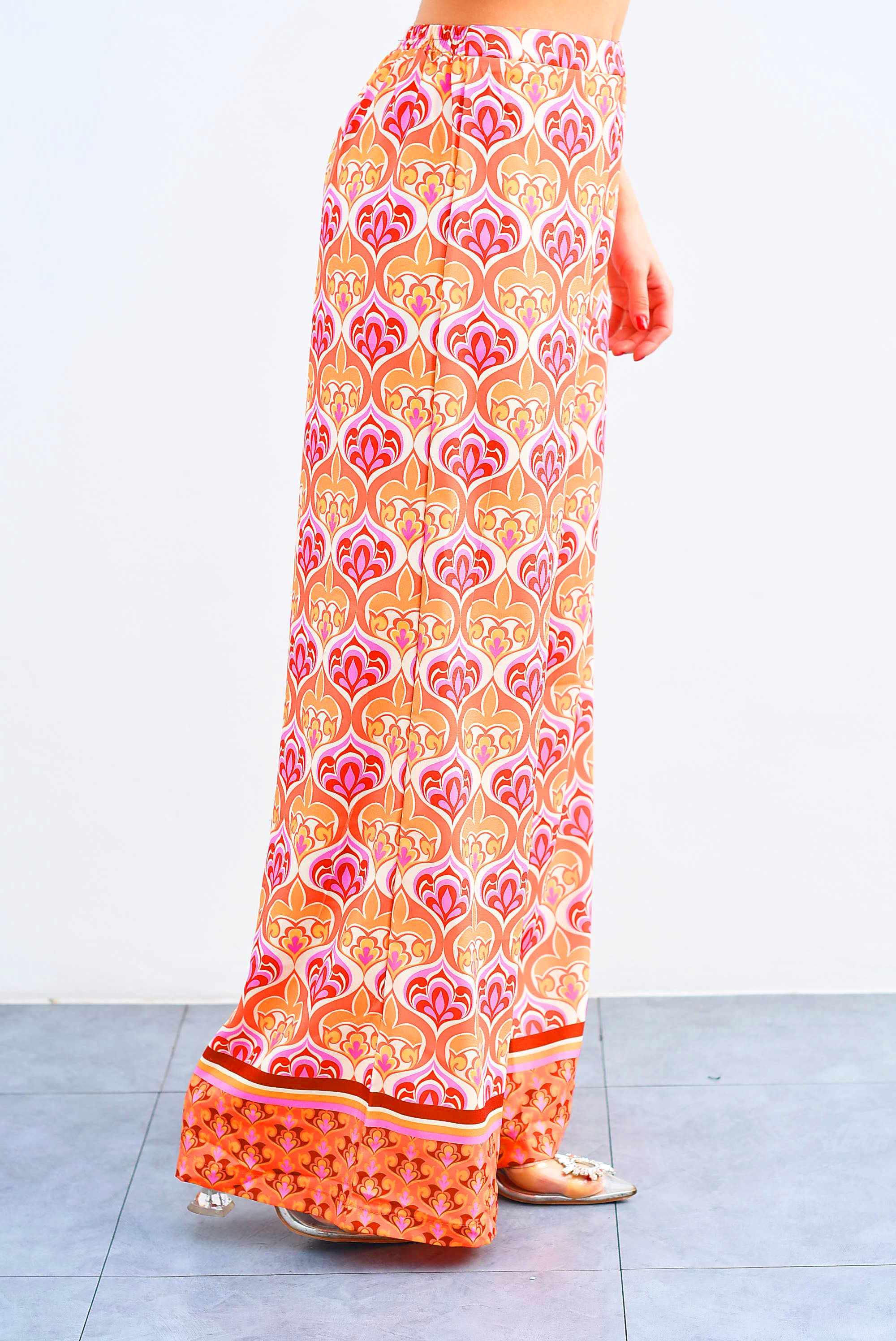 Pantalón pierna súper ancha flor de lotto Naranja